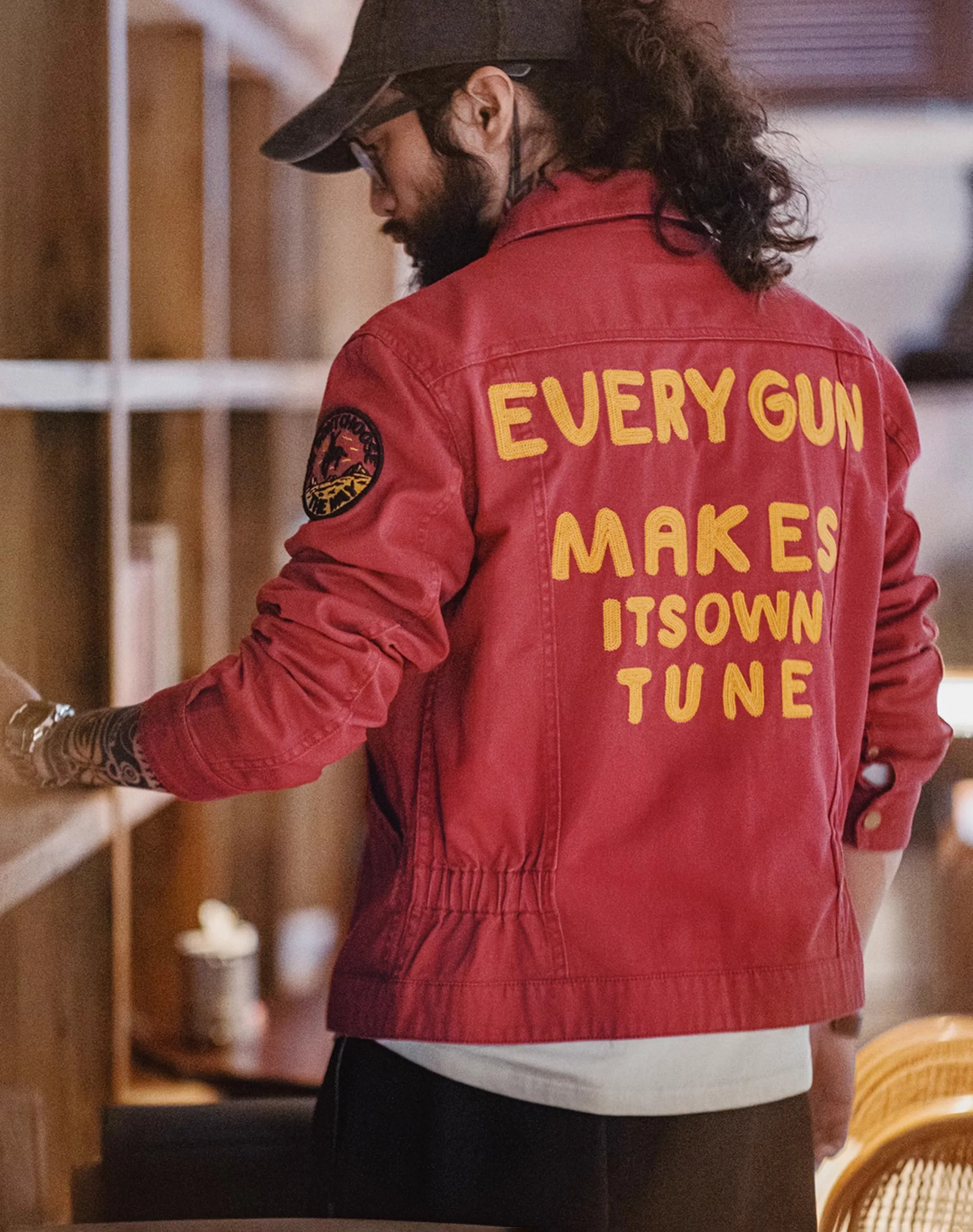 American Retro Heavy Embroidery Champion Red Slim Canvas Men's Jacket