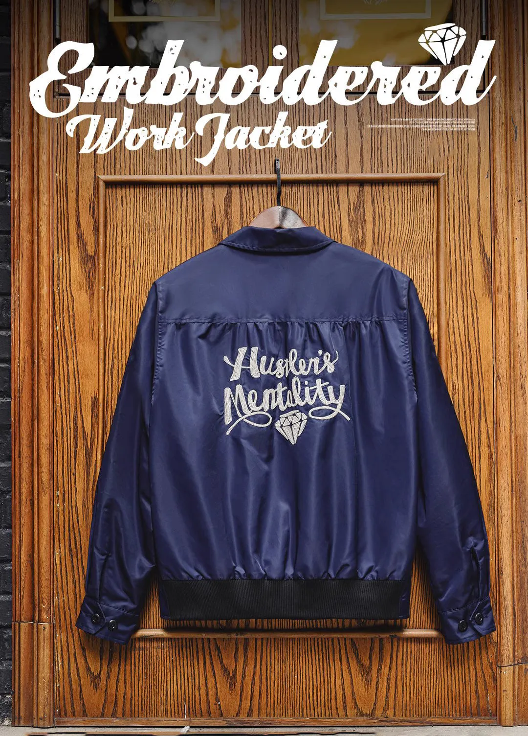 American Retro Navy Blue Embroidered Letter Wear Outside Men's Jacket