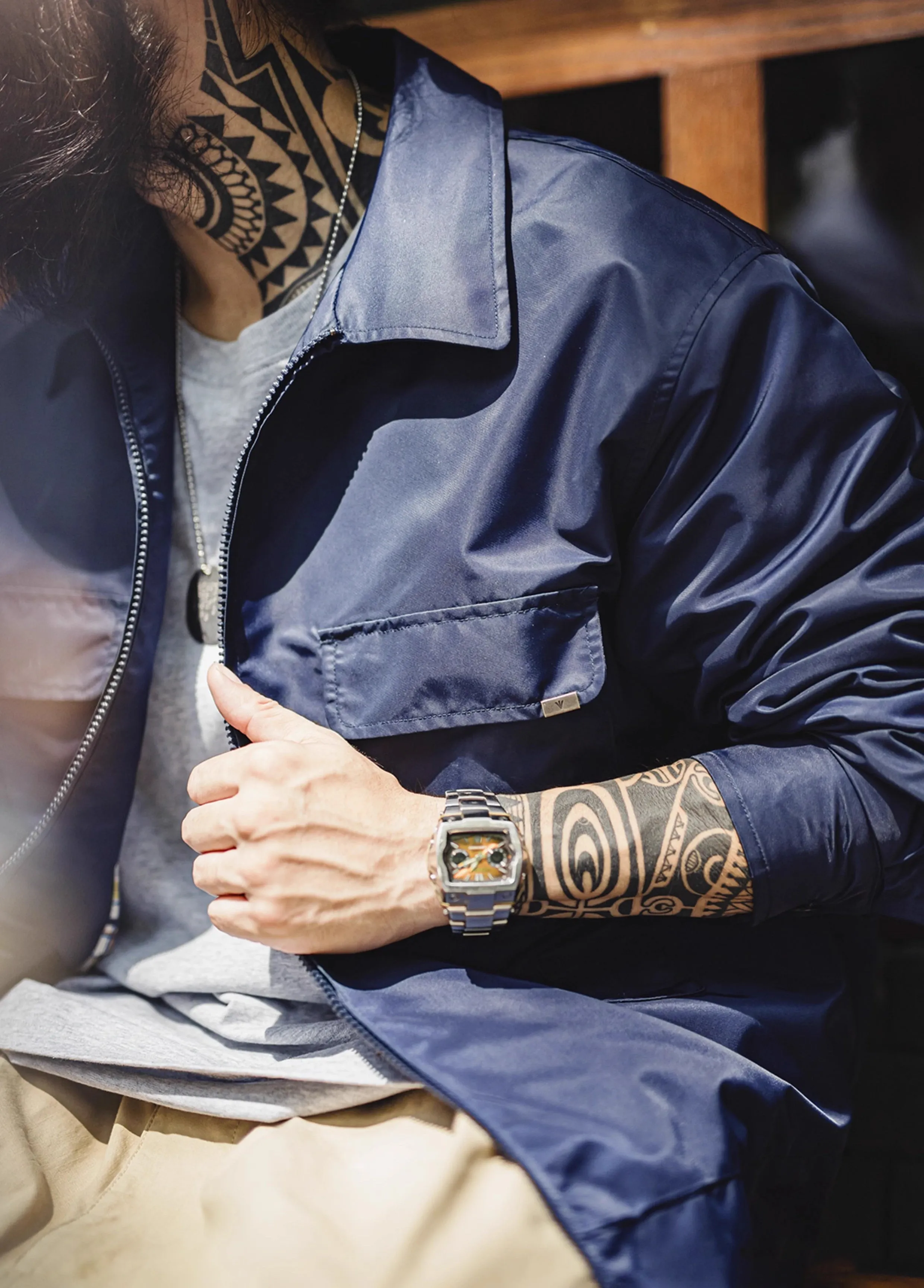 American Retro Navy Blue Embroidered Letter Wear Outside Men's Jacket