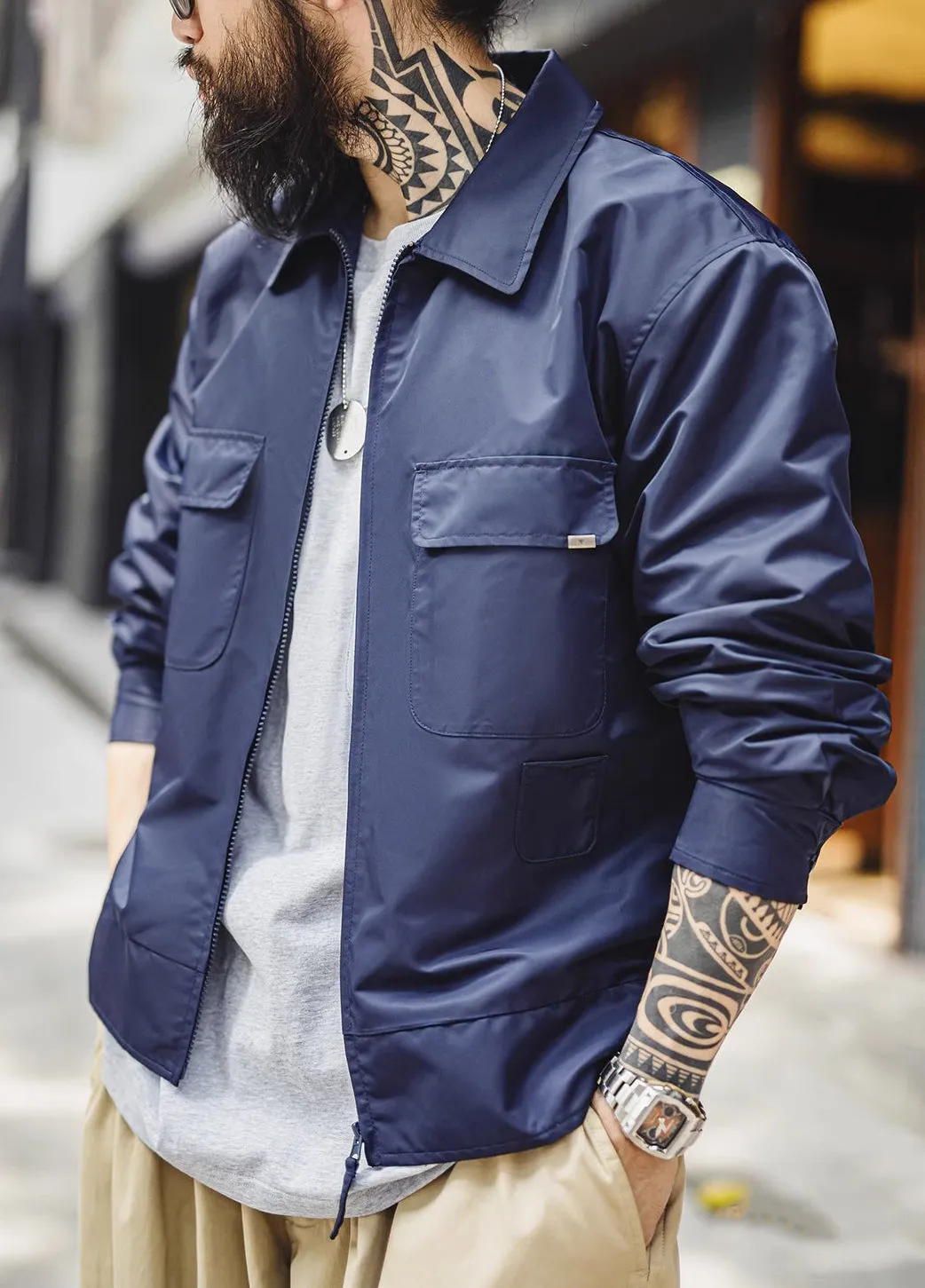 American Retro Navy Blue Embroidered Letter Wear Outside Men's Jacket
