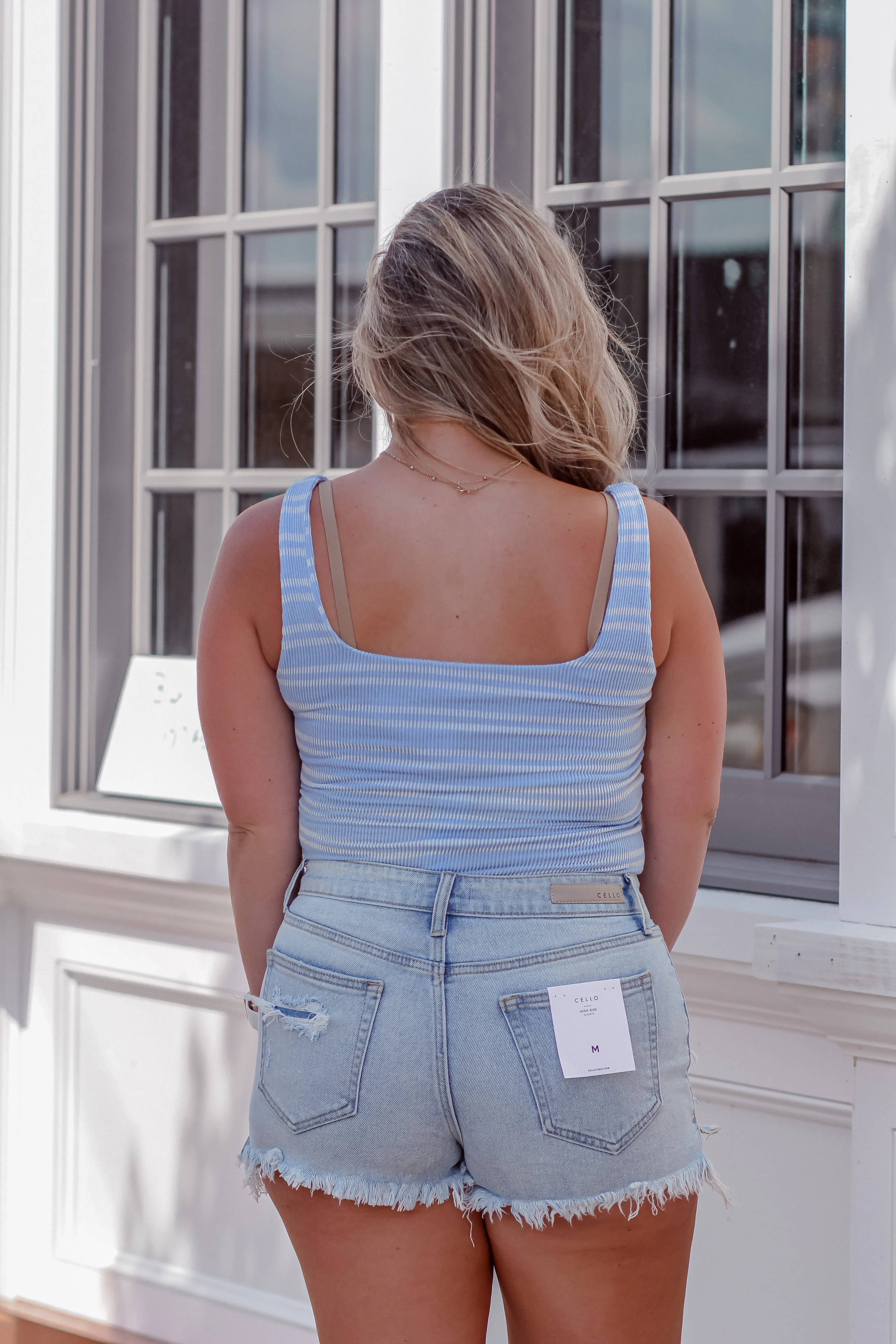 Blue & Ivory Striped Ribbed Bodysuit