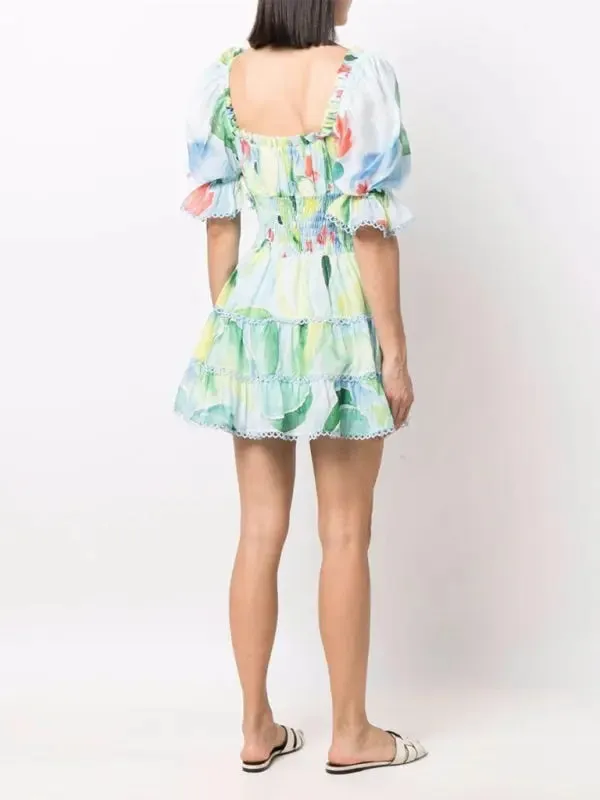 Blue Zone Planet |  , fresh and sweet puff sleeve elastic waist dress