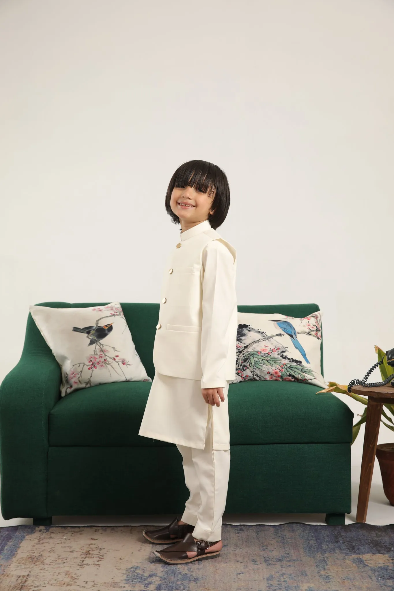 Bosky White Kurta Trouser with Blended Waistcoat - Kids