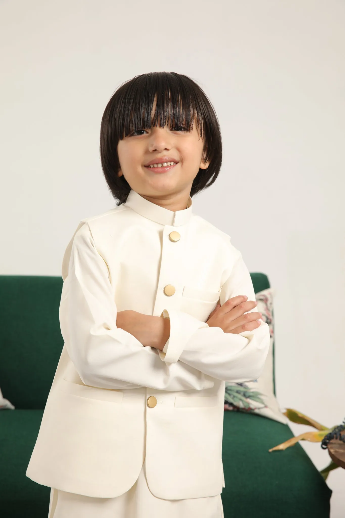 Bosky White Kurta Trouser with Blended Waistcoat - Kids