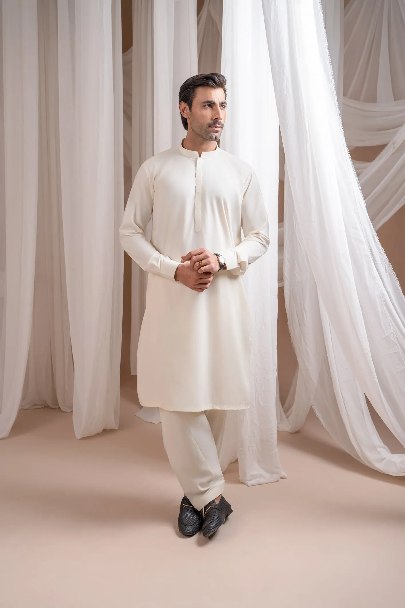 Bosky White Kurta Trouser/Shalwar - Men