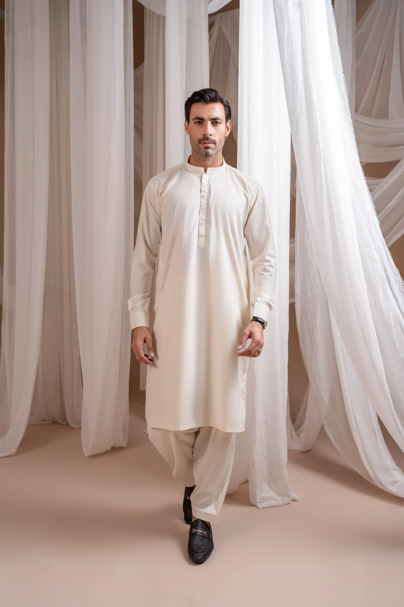 Bosky White Kurta Trouser/Shalwar - Men