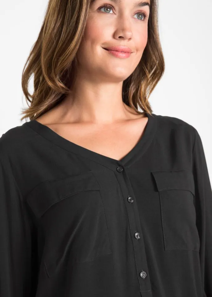 Bpc Bonprix Collection v-neck long sleeve blouse, black