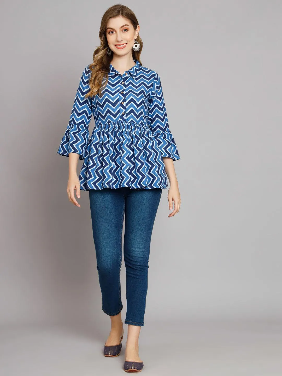 Breezy Chevron Indigo Gathered Kurta