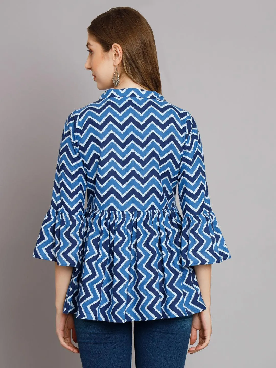Breezy Chevron Indigo Gathered Kurta