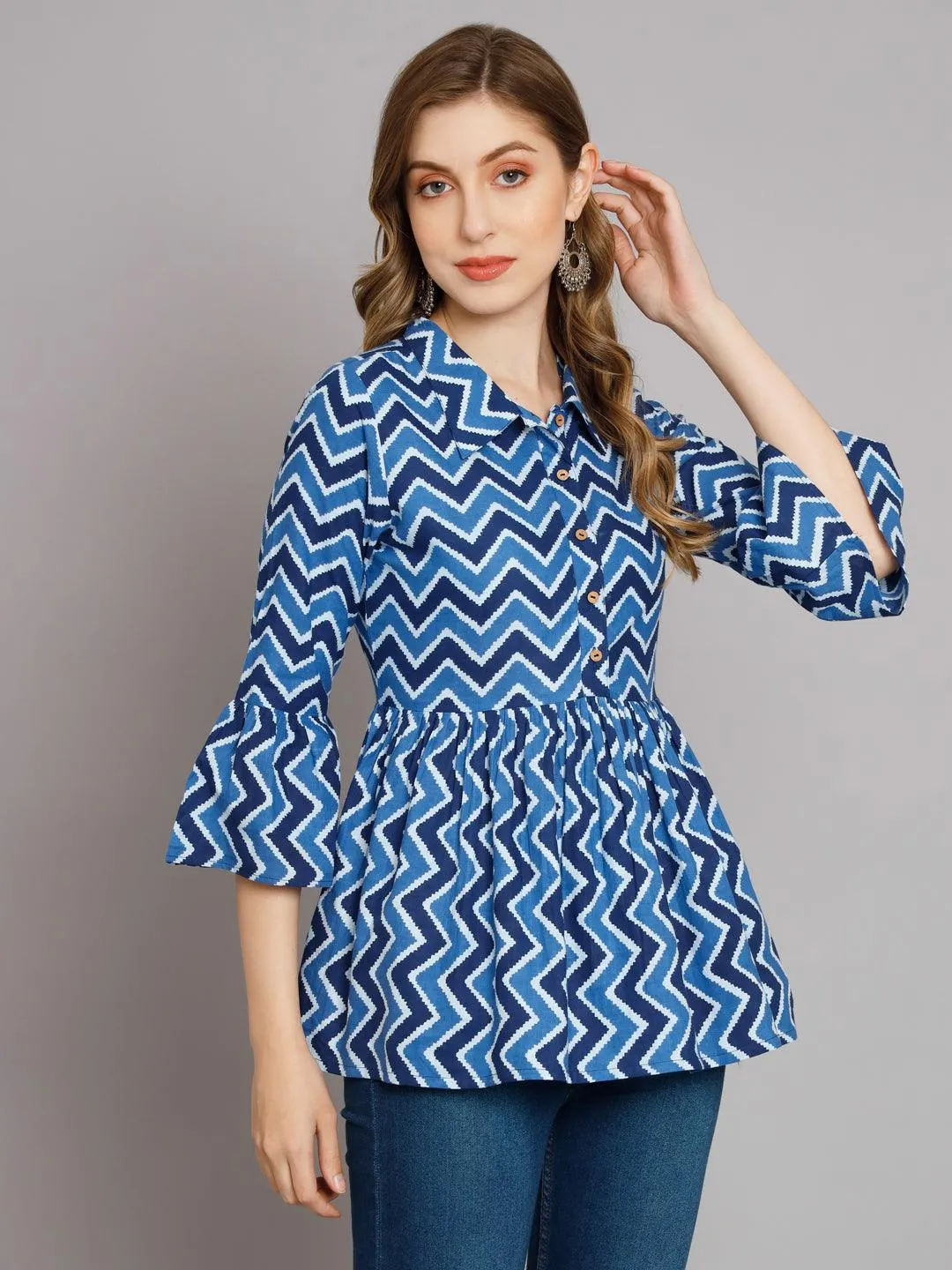 Breezy Chevron Indigo Gathered Kurta