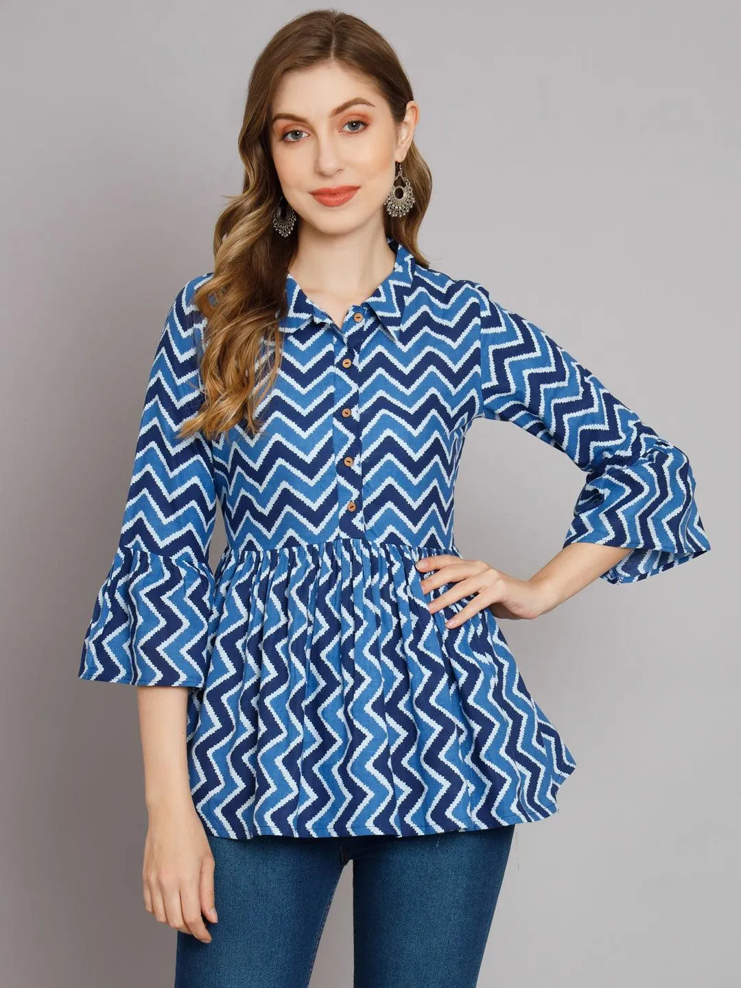Breezy Chevron Indigo Gathered Kurta