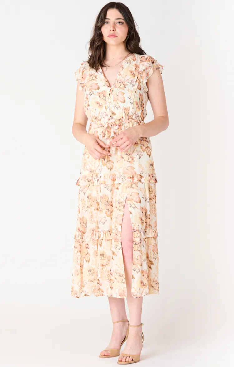 BT2522509 Flutter Sleeve Tiered Midi Dress
