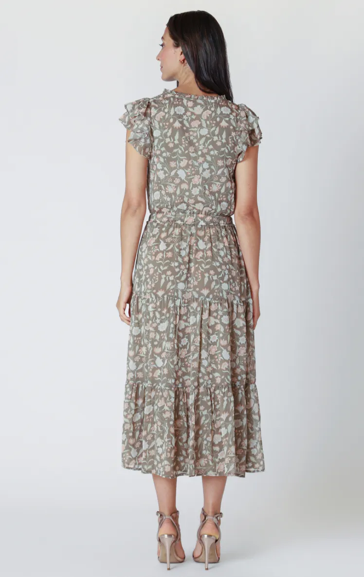 BT2522509 Flutter Sleeve Tiered Midi Dress