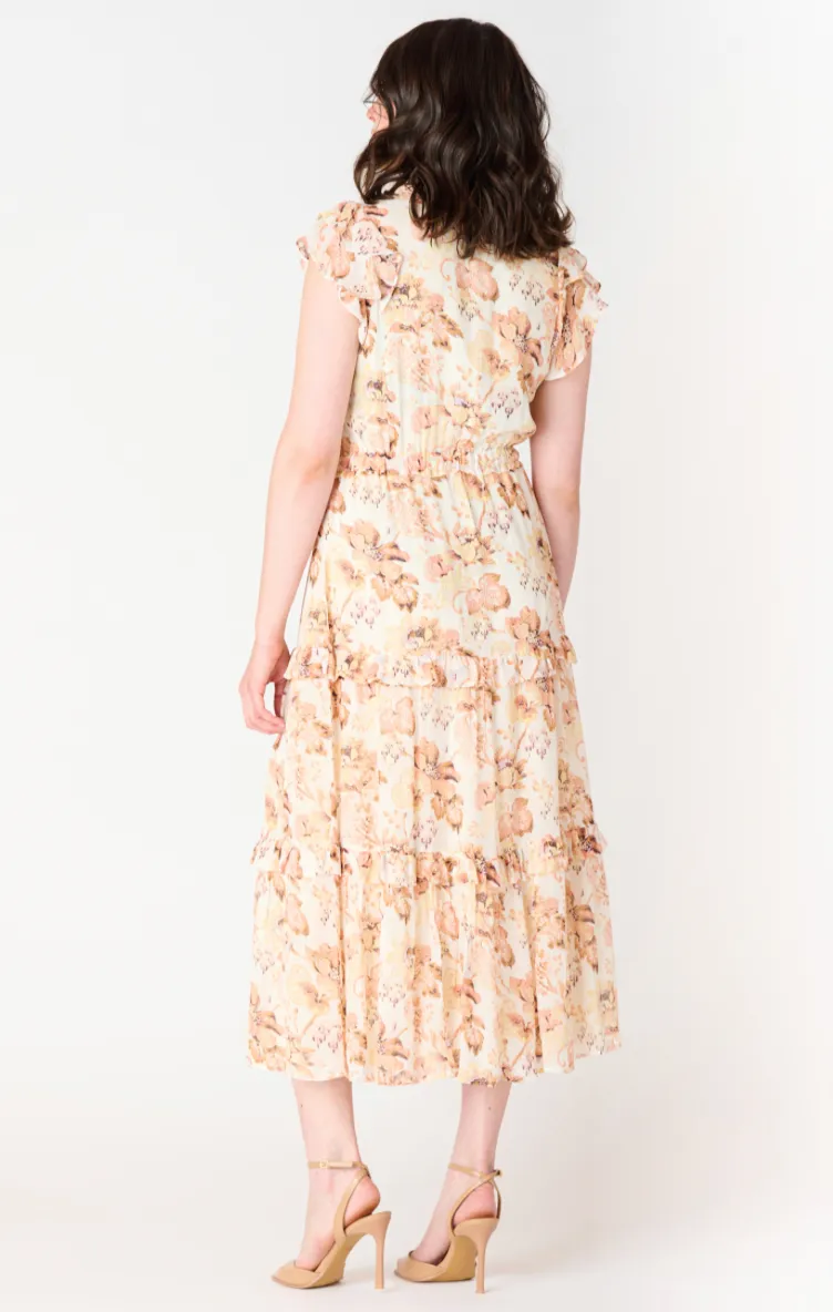 BT2522509 Flutter Sleeve Tiered Midi Dress