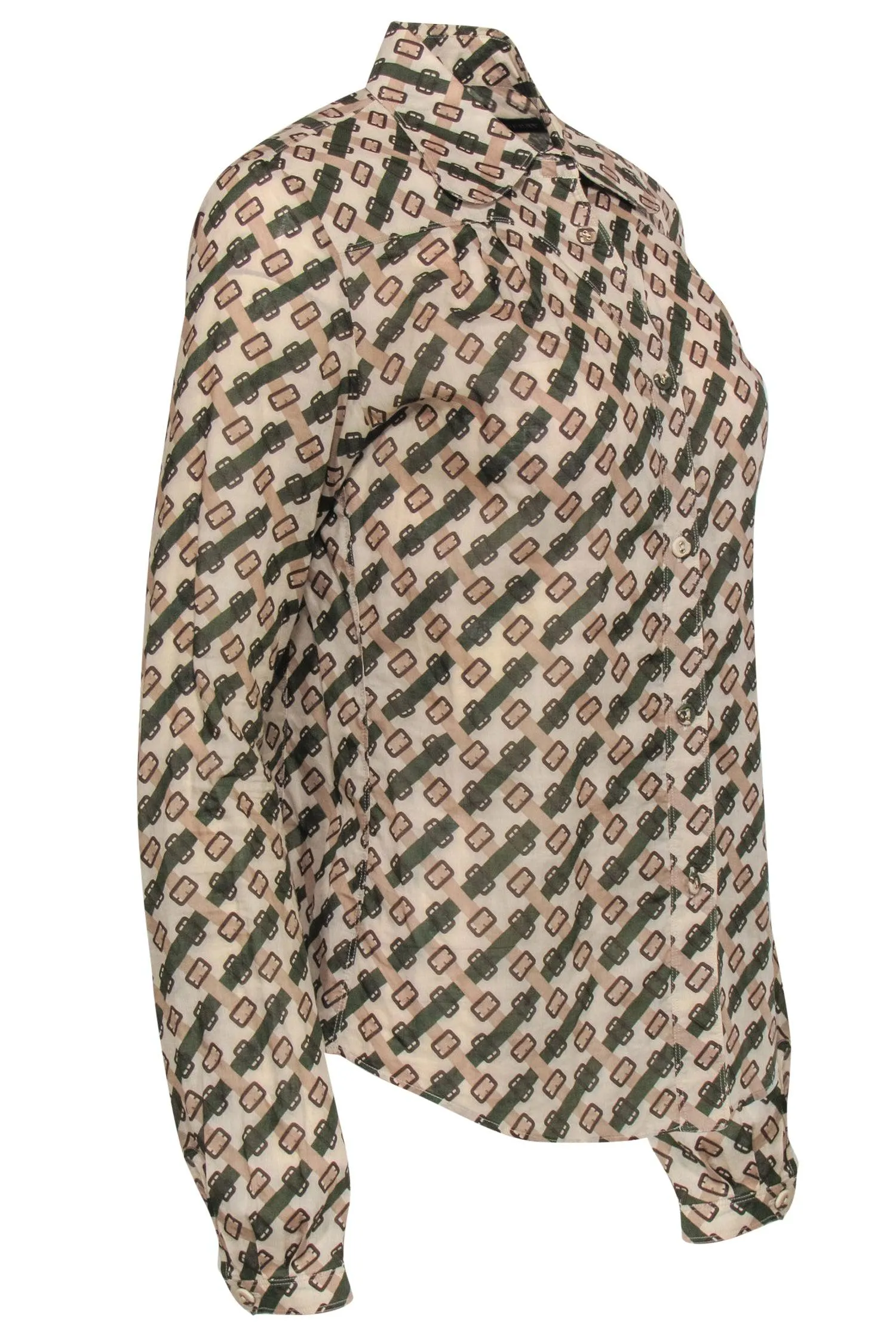Burberry - Vintage Cotton Belt Buckle Printed Collared Blouse Sz L