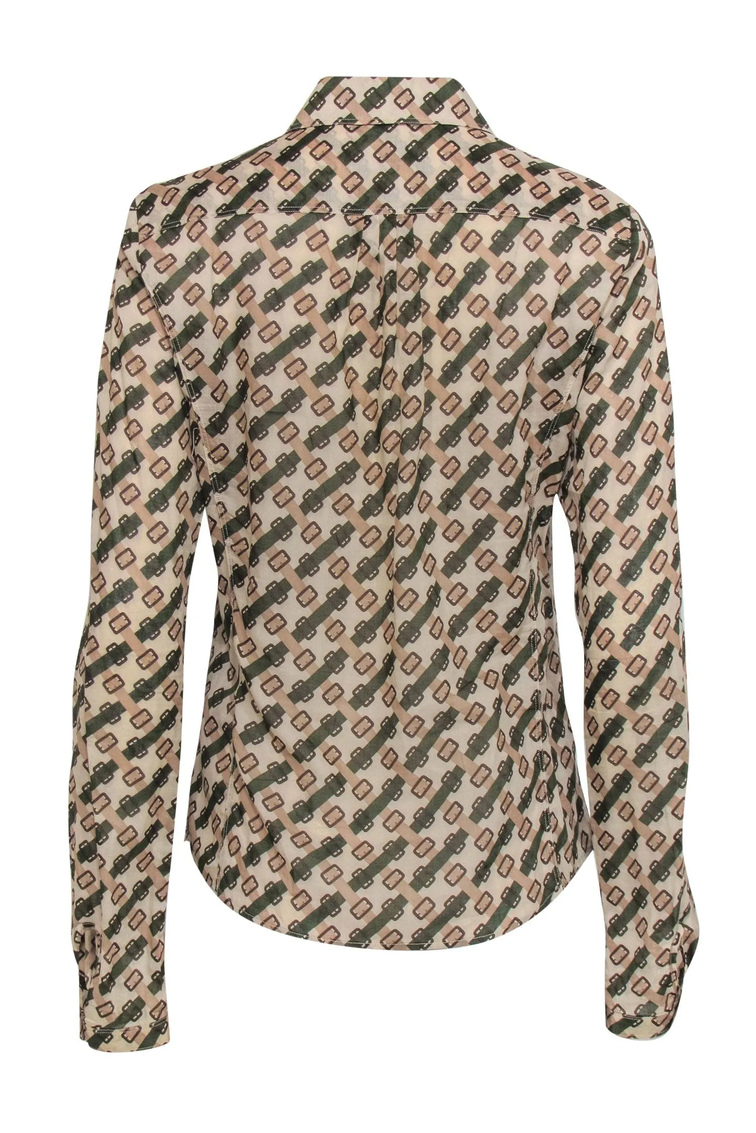 Burberry - Vintage Cotton Belt Buckle Printed Collared Blouse Sz L