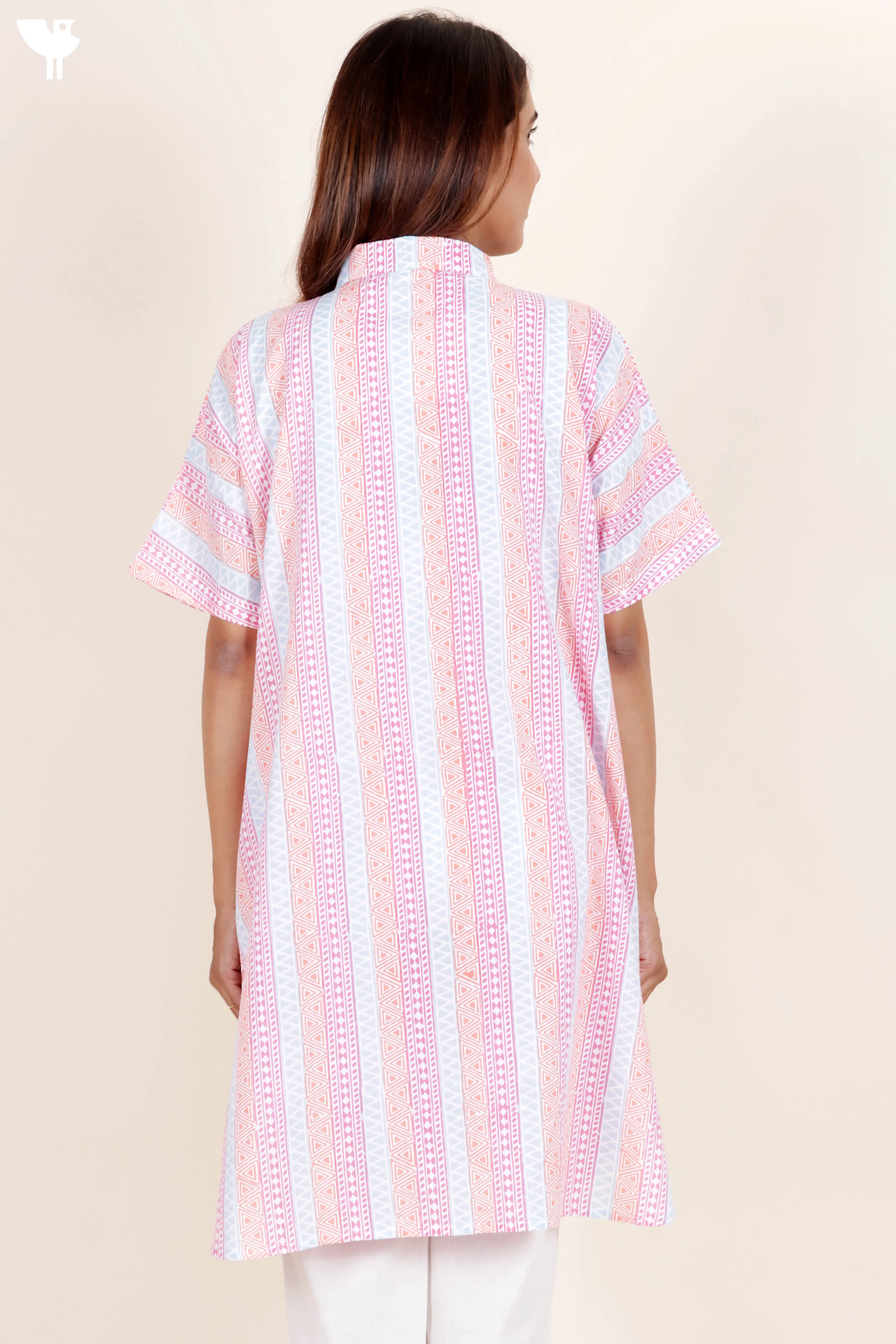 Cambric Cotton Boxy Shirt In Graphic Block Print