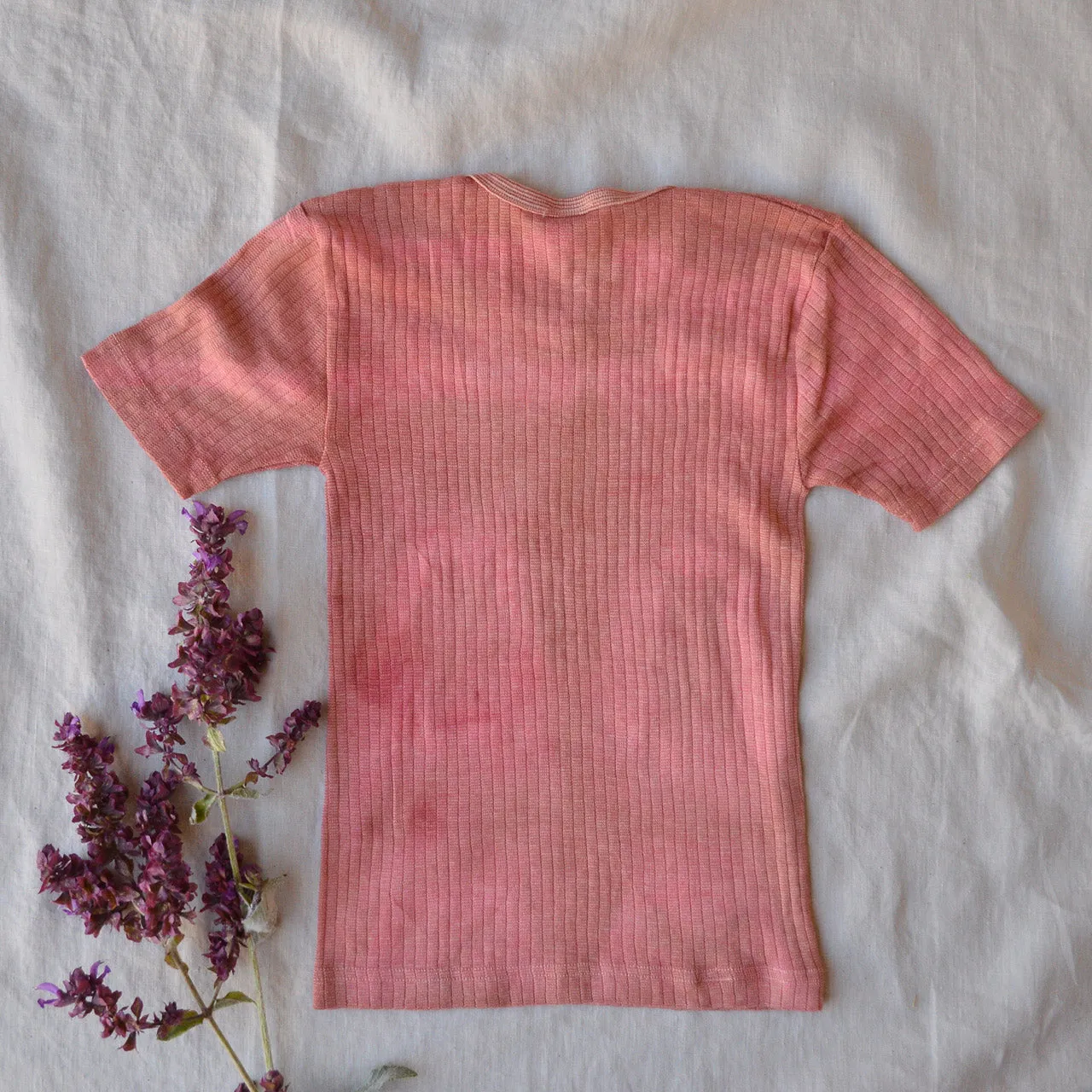 Child's Plant Dyed T-Shirt in Organic Cotton/Merino/Silk - Ochre Rose (2-12y)
