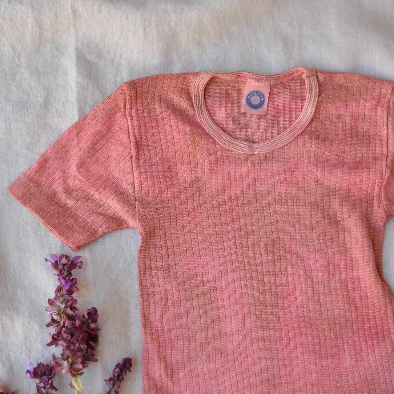 Child's Plant Dyed T-Shirt in Organic Cotton/Merino/Silk - Ochre Rose (2-12y)