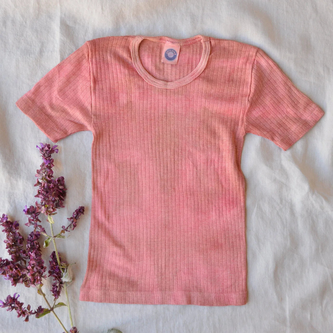 Child's Plant Dyed T-Shirt in Organic Cotton/Merino/Silk - Ochre Rose (2-12y)