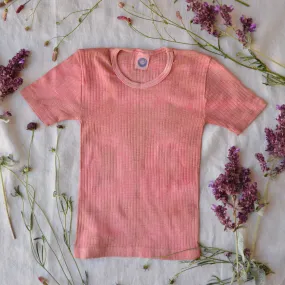 Child's Plant Dyed T-Shirt in Organic Cotton/Merino/Silk - Ochre Rose (2-12y)