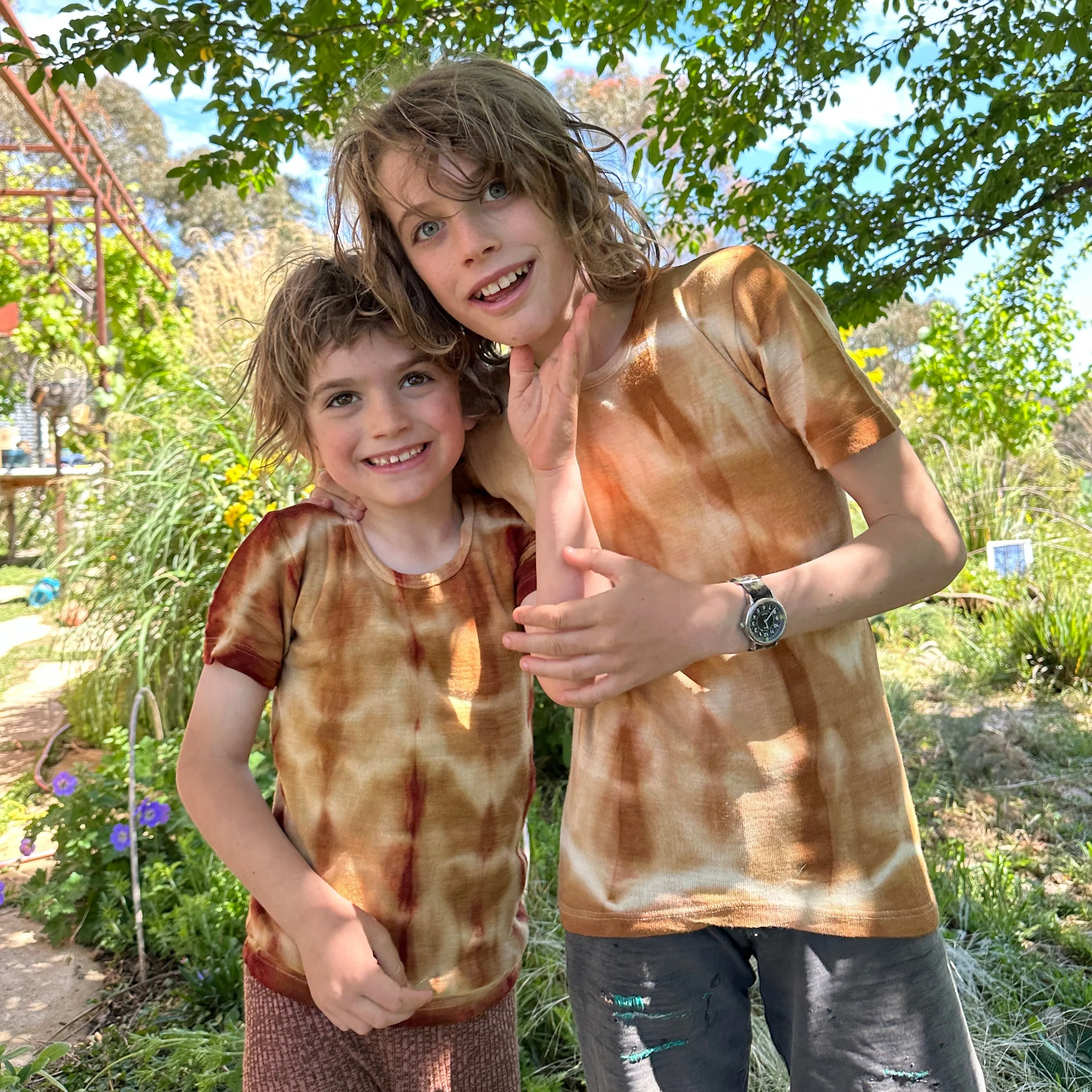 Child's Plant Dyed T-Shirt in Organic Cotton/Merino/Silk - Ochre Rose (2-12y)