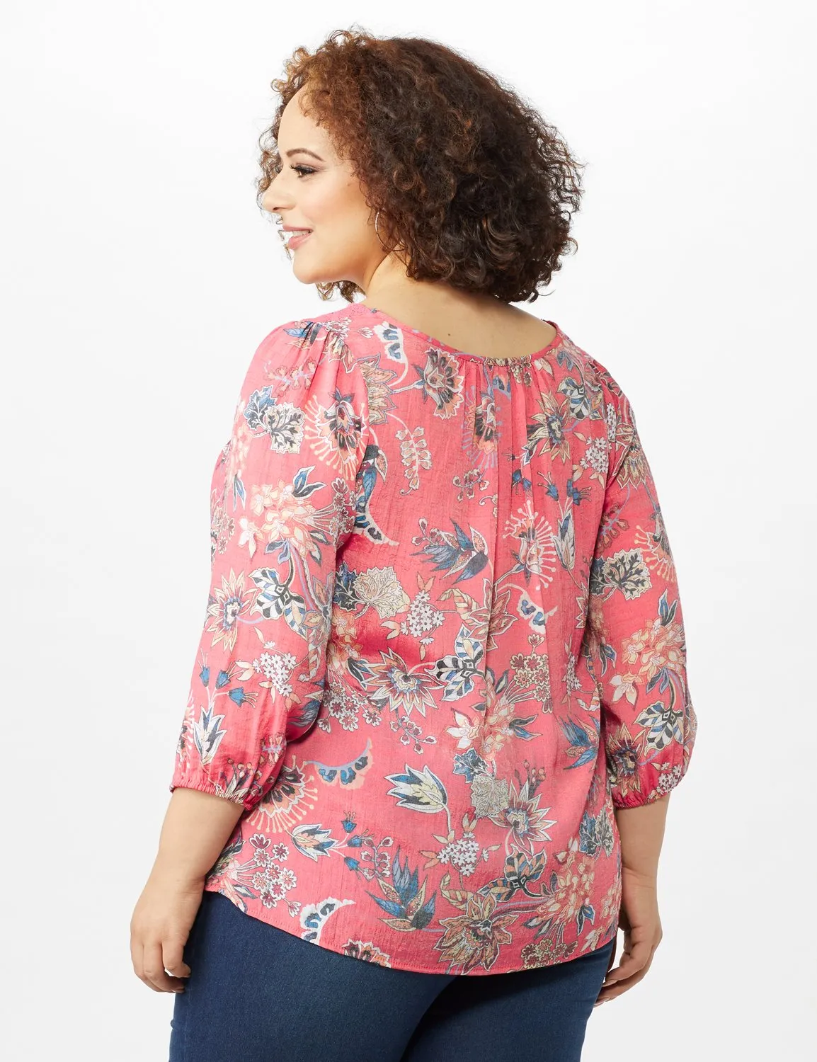 Crochet Trim Square Neck Floral Top
