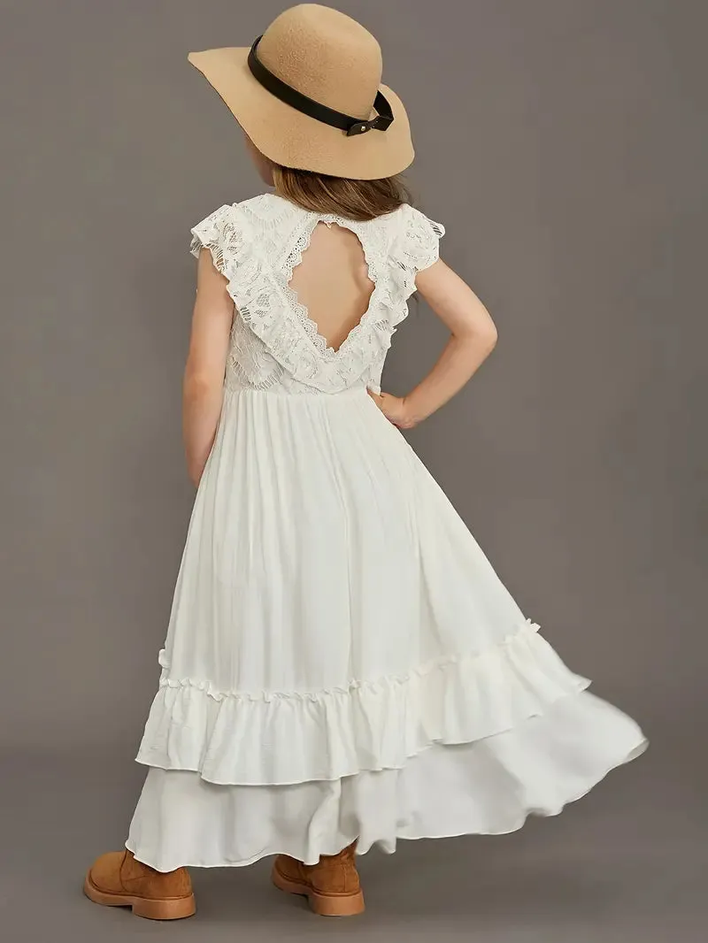 Flowy Lace Girls Dress | White