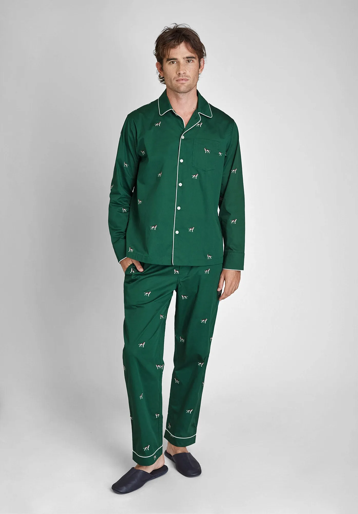 Henry Pajama Set in Embroidered Hounds