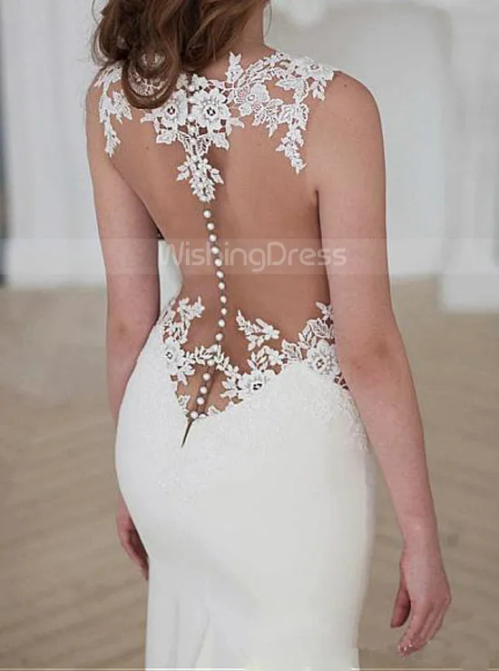 Ivory Mermaid Wedding Dresses,Illusion Wedding Dress,WD00368