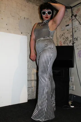 'Jeepster' velvet dog-tooth flares