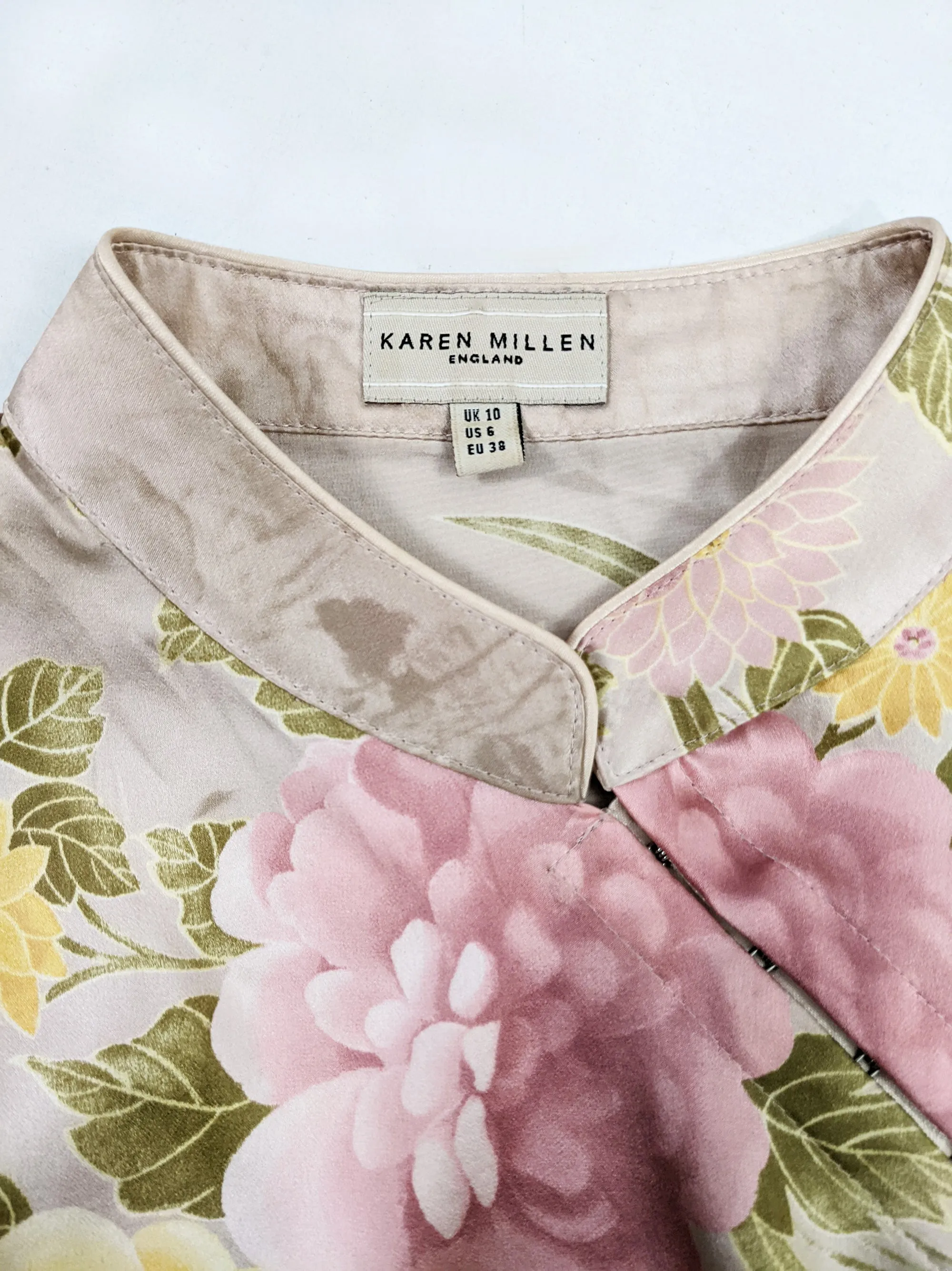 Karen Millen Vintage Y2K Pastel Pink Asian Style Silk Blouse, 2000s