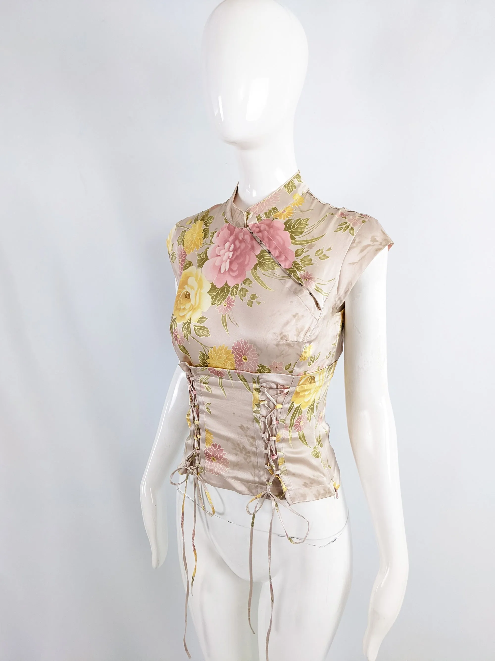 Karen Millen Vintage Y2K Pastel Pink Asian Style Silk Blouse, 2000s