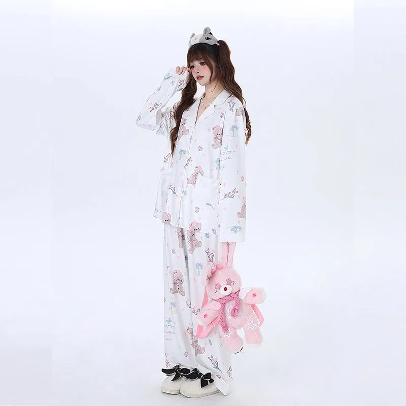 Kawaii Soft Girl Style Bear Print Pajama Set