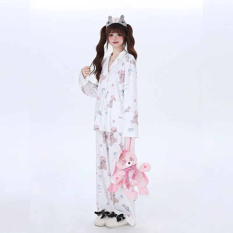Kawaii Soft Girl Style Bear Print Pajama Set
