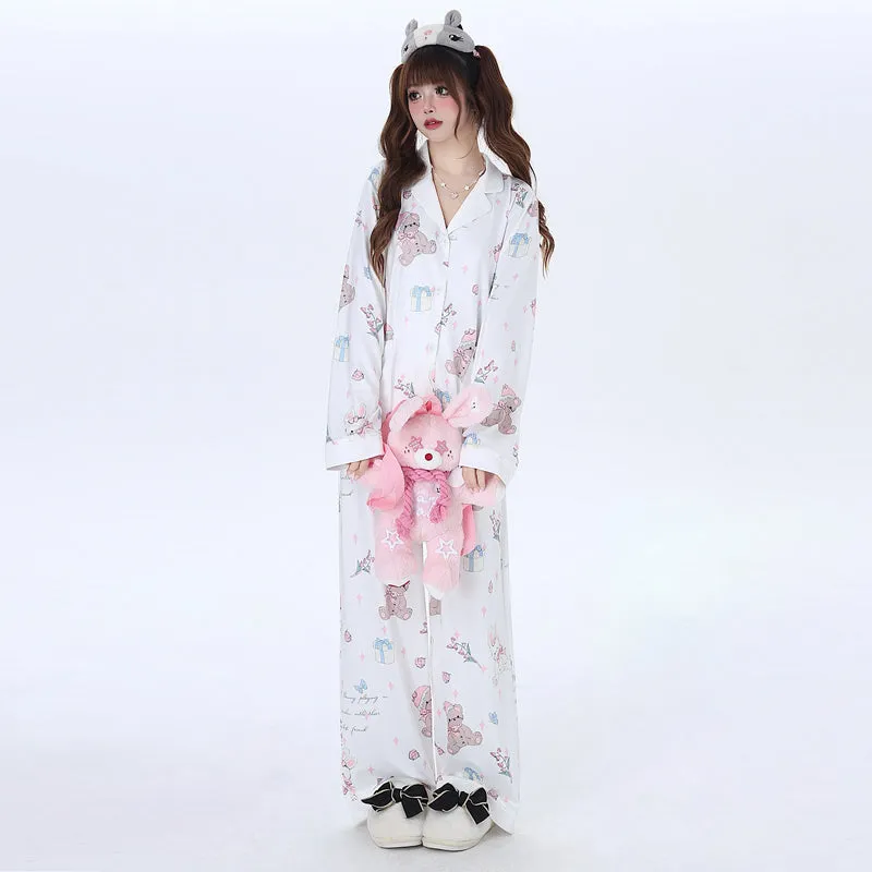 Kawaii Soft Girl Style Bear Print Pajama Set