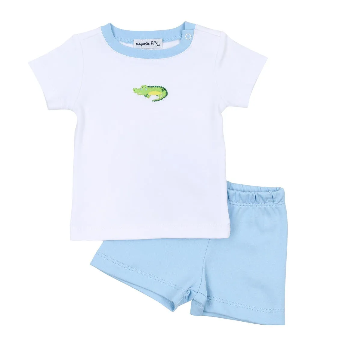 Magnolia Baby Boys Light Blue Alligator Friends Embroidered Short Set