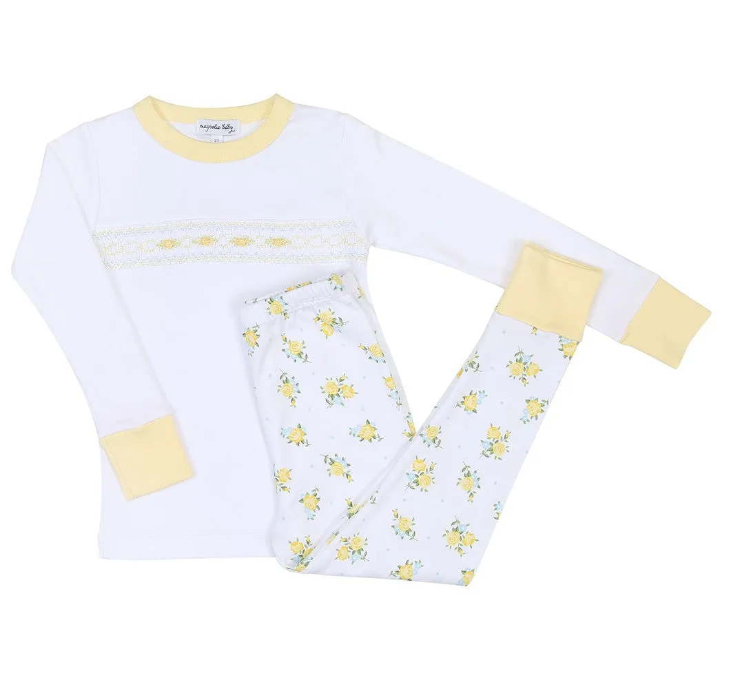 Magnolia Baby Little Girls Yellow Faith's Classics Smocked Long Pajamas