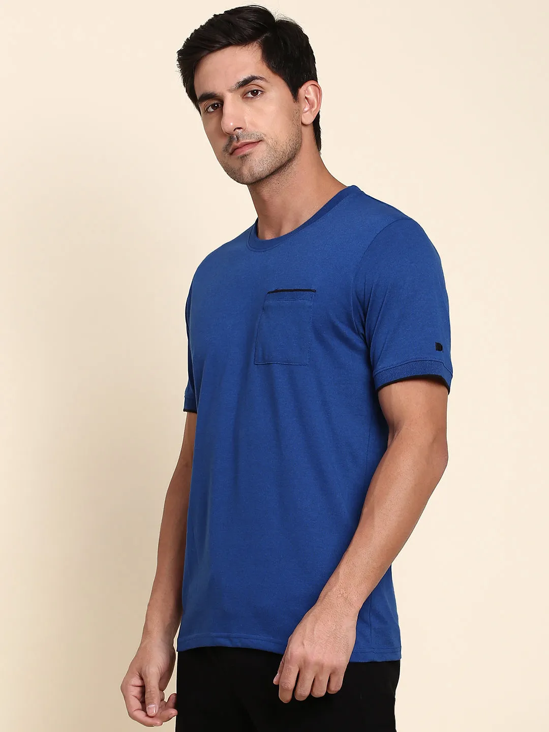 Men's Soft And Stretchy Fabric Blue Casual Crew Neck Tshirt