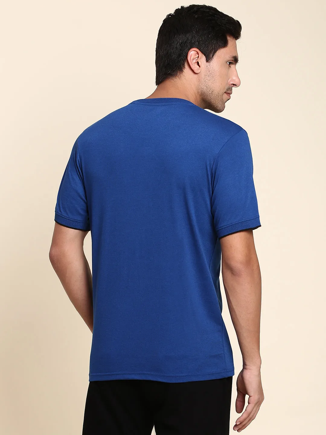 Men's Soft And Stretchy Fabric Blue Casual Crew Neck Tshirt