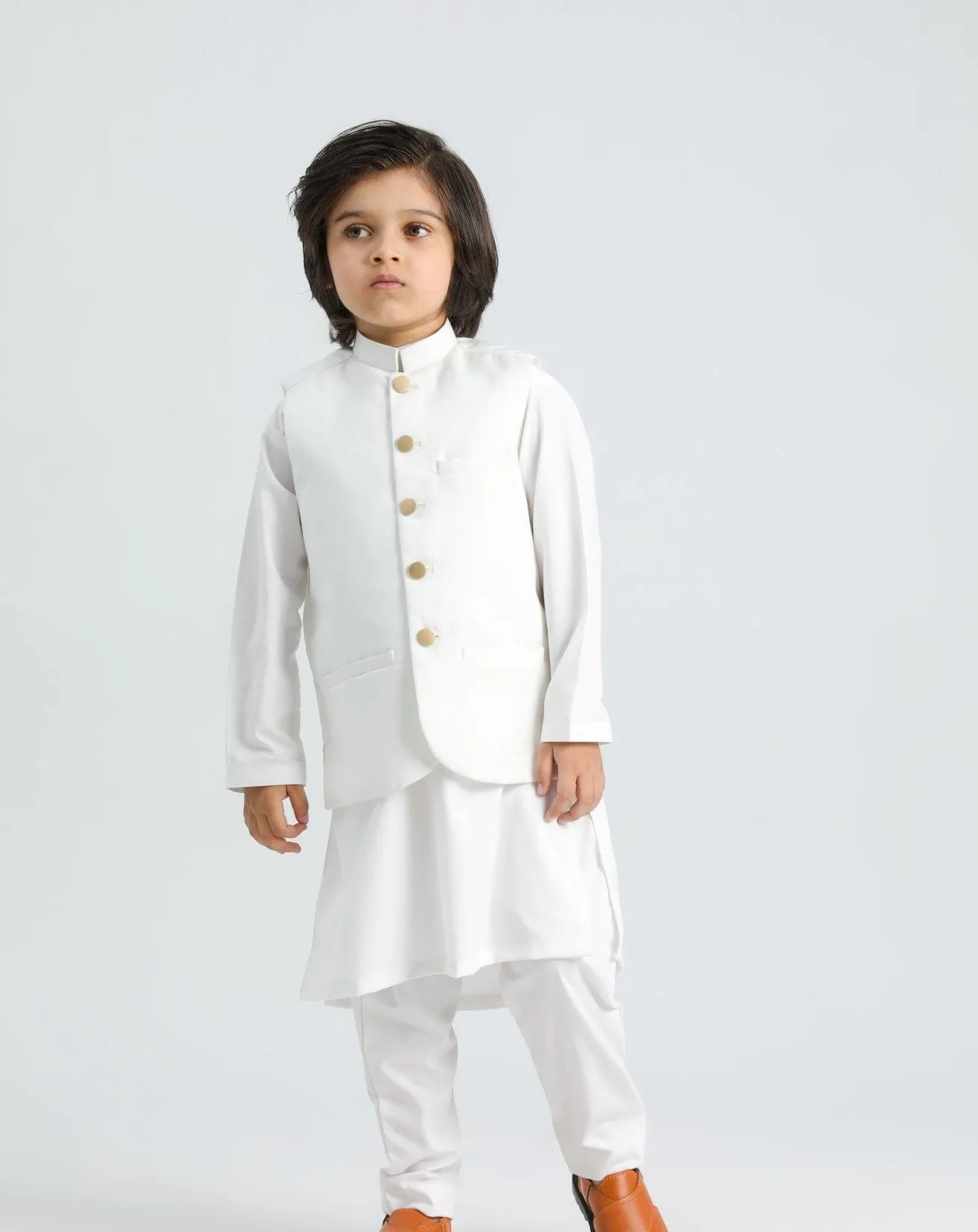 Off White Kurta Trouser with Suiting Waistcoat - Kids