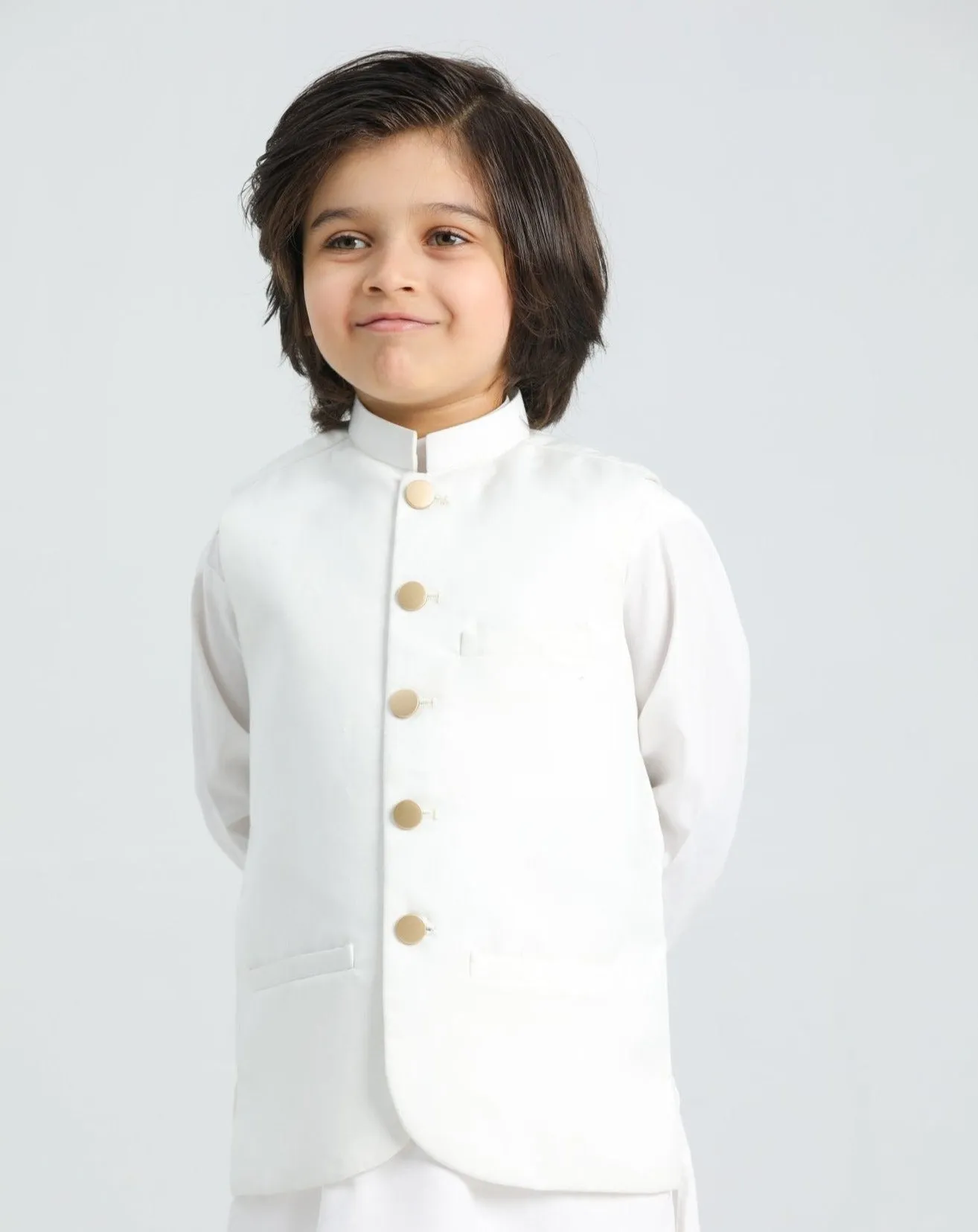 Off White Kurta Trouser with Suiting Waistcoat - Kids