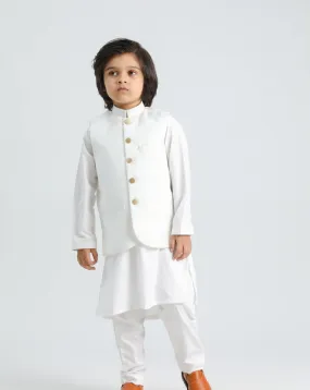 Off White Kurta Trouser with Suiting Waistcoat - Kids