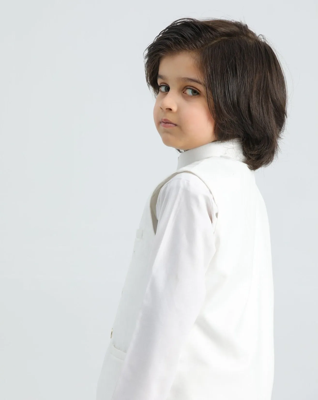 Off White Kurta Trouser with Suiting Waistcoat - Kids