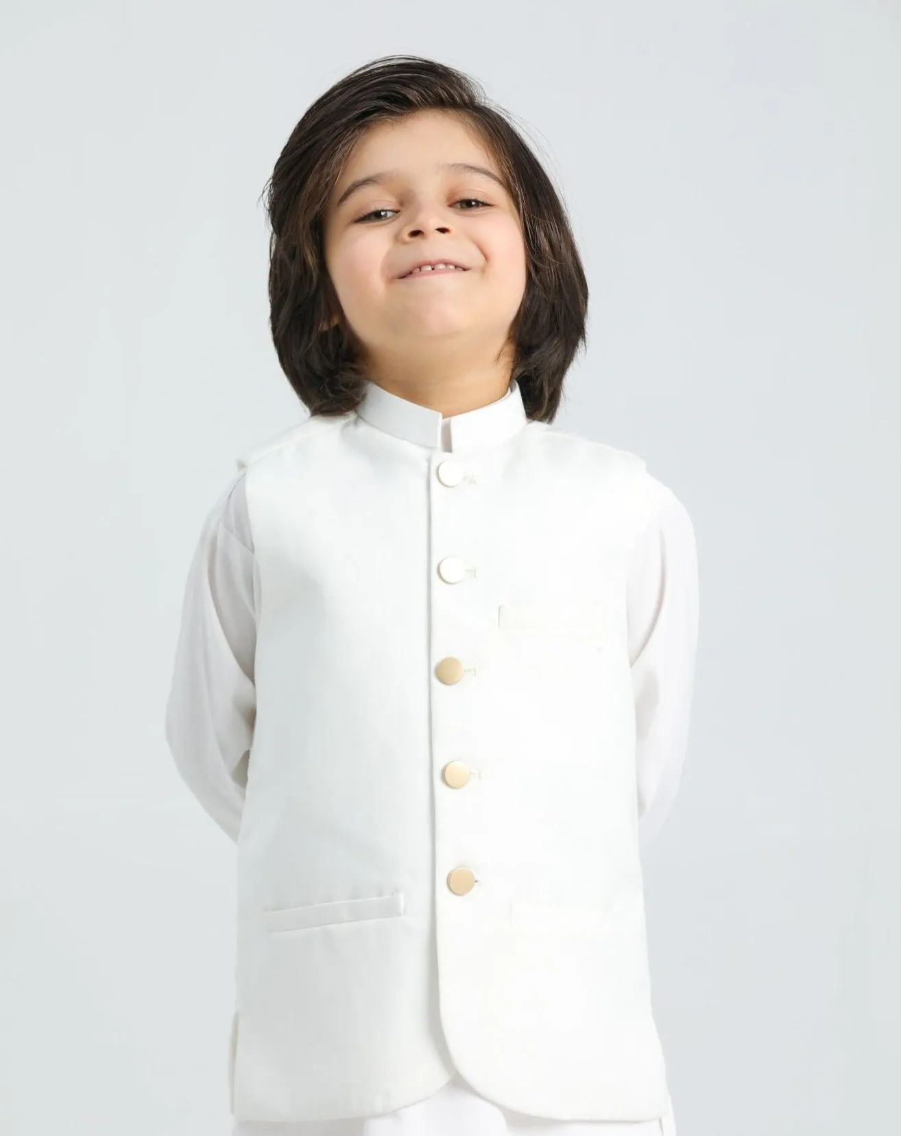 Off White Kurta Trouser with Suiting Waistcoat - Kids