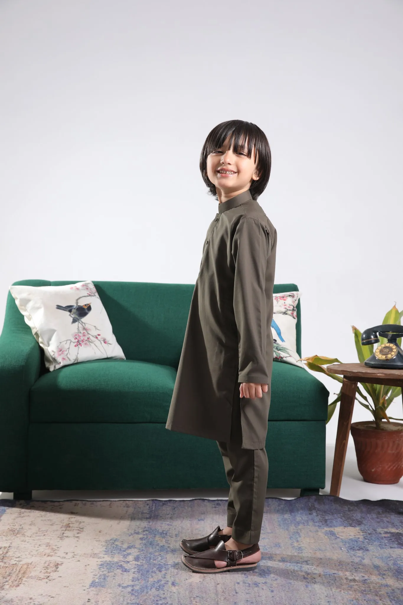 Olive Green Kurta Trouser - Kids