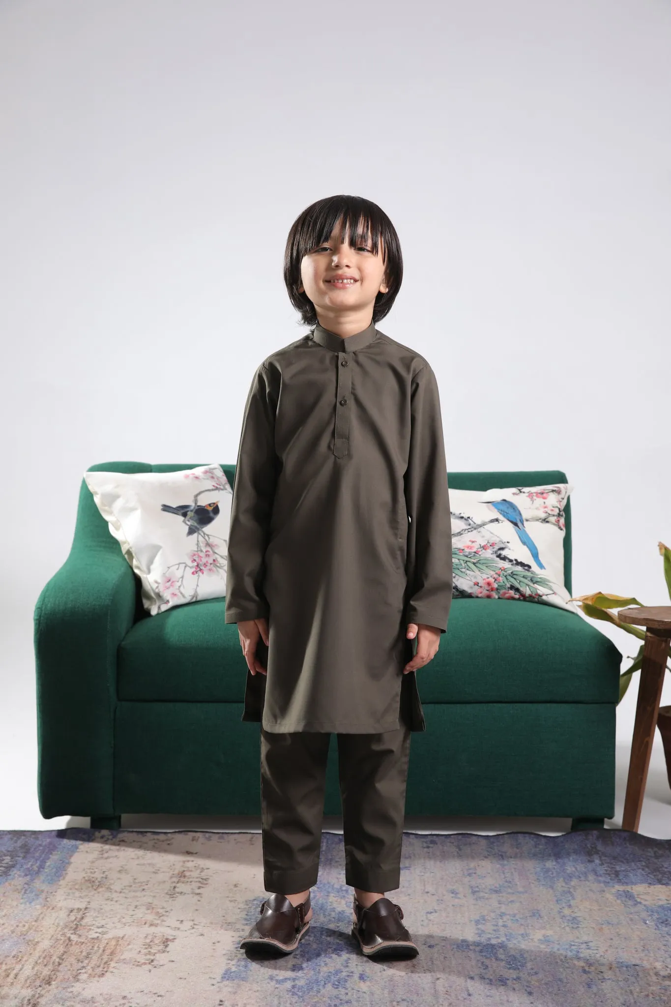Olive Green Kurta Trouser - Kids