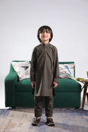Olive Green Kurta Trouser - Kids