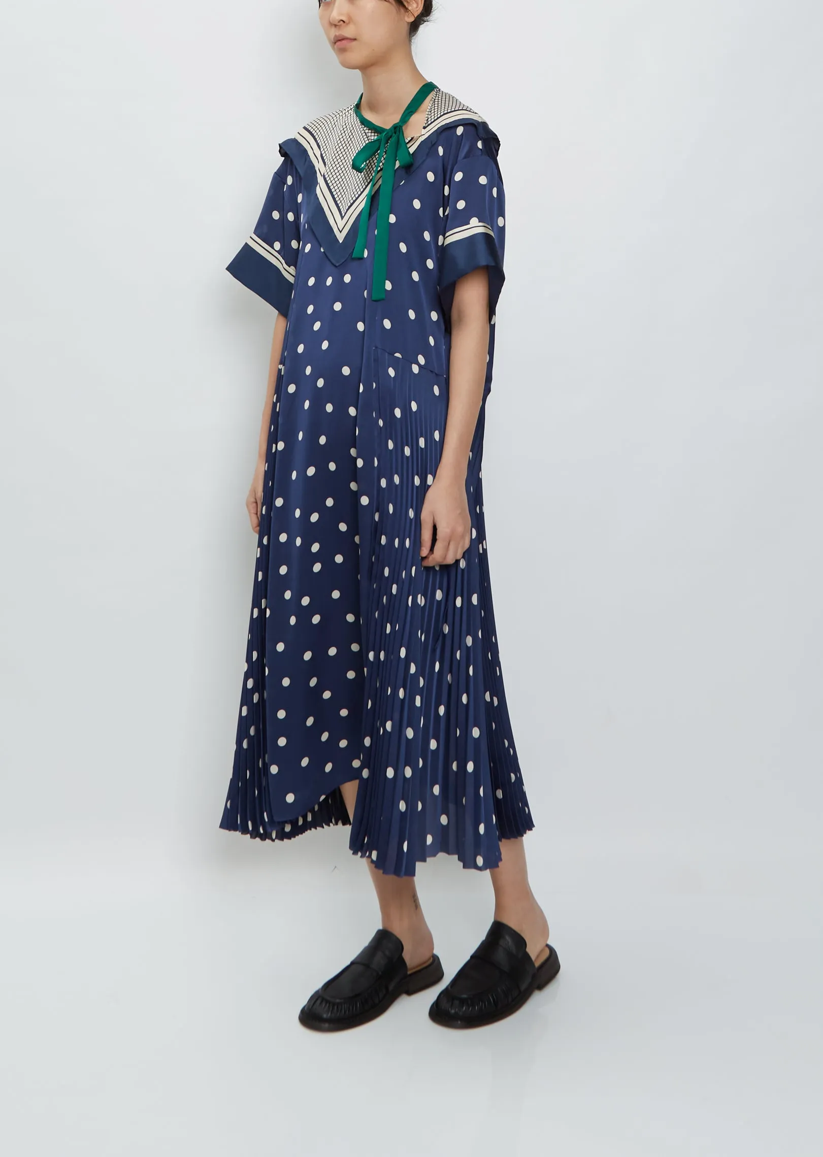 Plaid Scarf x Polka Dots Dress