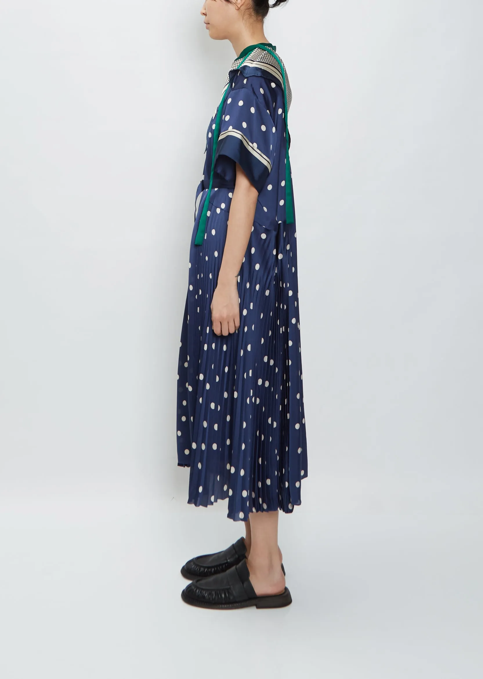 Plaid Scarf x Polka Dots Dress